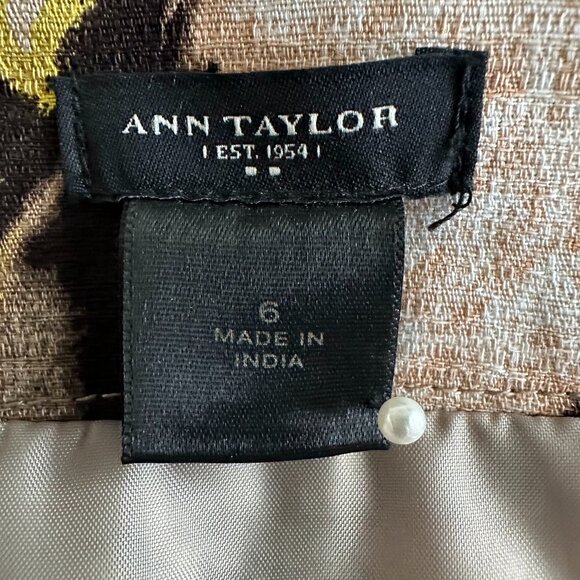 Ann Taylor Women's 6 Brown/Tan Floral Cotton Midi Lined Straight/Pencil Skirt - Picture 11 of 12